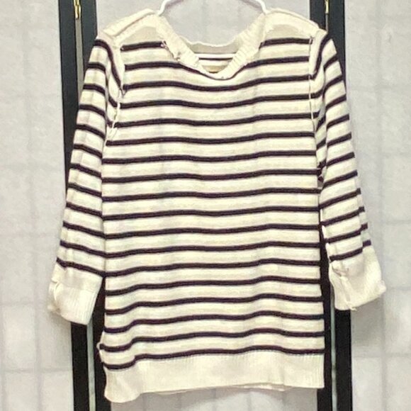 Karen Scott Wide Stripe Knit Sweater Boat Neck XL 3/4 Sleeve Metallic Gold - Picture 5 of 12